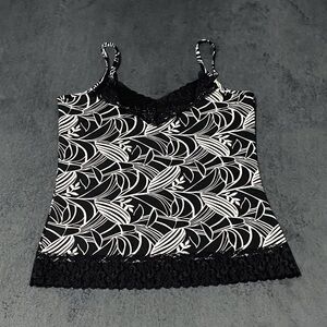 GNW Tank Top Women M Black White Geometric Print Lace Trim Camisole Whimsigoth